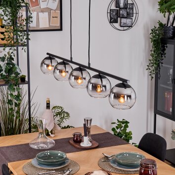 Koyoto Hanglamp, Kogellampje, Hanglamp Chroom, Duidelijk, Rookkleurig, 5-lichts