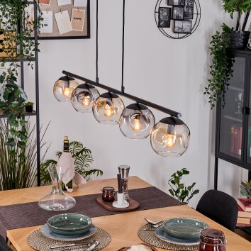 Ripoll Hanglamp, Kogellampje, Hanglamp Amber, Duidelijk, Rookkleurig, 5-lichts