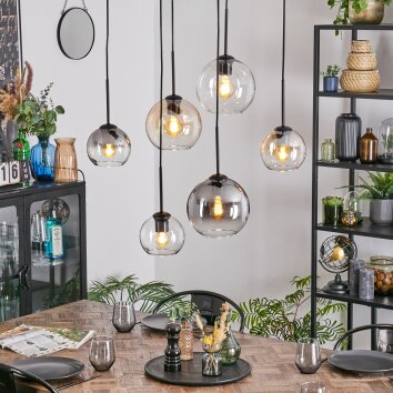 Koyoto Hanglamp, Kogellampje, Hanglamp Amber, Duidelijk, Rookkleurig, 6-lichts