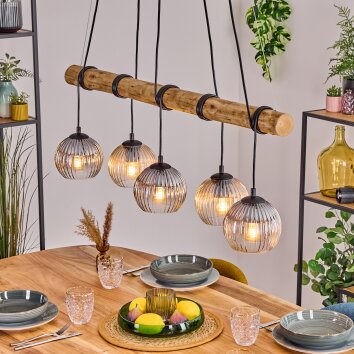 Koyoto Hanglamp, Kogellampje, Hanglamp Natuurlijke kleuren, Zwart, 5-lichts