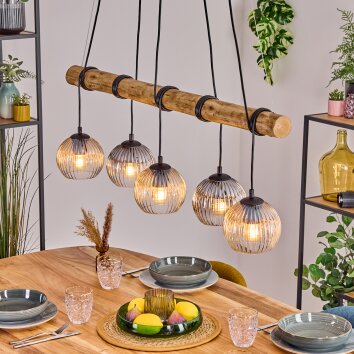 Koyoto Hanglamp, Kogellampje, Hanglamp Natuurlijke kleuren, Zwart, 5-lichts