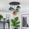 Koyoto Plafondlamp, Kogellampje Blauw, Groen, Duidelijk, Koperkleurig, 5-lichts