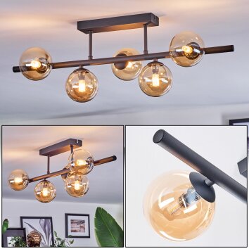 Chehalis Plafondlamp, Kogellampje Amber, 5-lichts