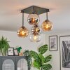 Koyoto Plafondlamp, Kogellampje Amber, Chroom, Duidelijk, Rookkleurig, 5-lichts