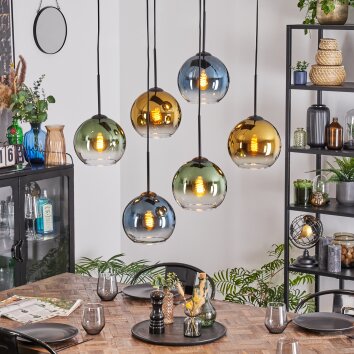Koyoto Hanglamp, Kogellampje, Hanglamp Blauw, Goud, Groen, Duidelijk, 6-lichts