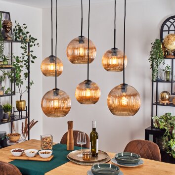 Koyoto Hanglamp, Kogellampje, Hanglamp Amber, 6-lichts