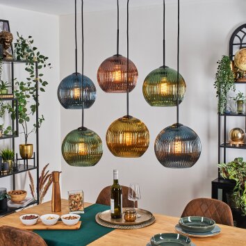 Koyoto Hanglamp, Kogellampje, Hanglamp Blauw, Goud, Groen, Koperkleurig, 6-lichts