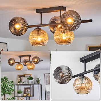 Ripoll Plafondlamp, Kogellampje Amber, Rookkleurig, 5-lichts