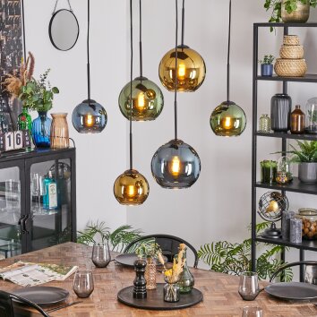 Koyoto Hanglamp, Kogellampje, Hanglamp Blauw, Goud, Groen, 6-lichts