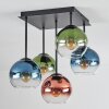 Koyoto Plafondlamp, Kogellampje Blauw, Groen, Duidelijk, Koperkleurig, 5-lichts