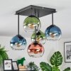 Koyoto Plafondlamp, Kogellampje Blauw, Groen, Duidelijk, Koperkleurig, 5-lichts
