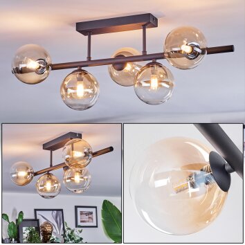 Chehalis Plafondlamp, Kogellampje Amber, Duidelijk, 5-lichts