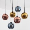 Koyoto Hanglamp, Kogellampje, Hanglamp Blauw, Goud, Koperkleurig, 6-lichts