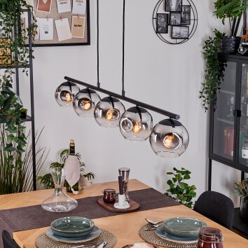 Ripoll Hanglamp, Kogellampje, Hanglamp Chroom, Duidelijk, Rookkleurig, 5-lichts