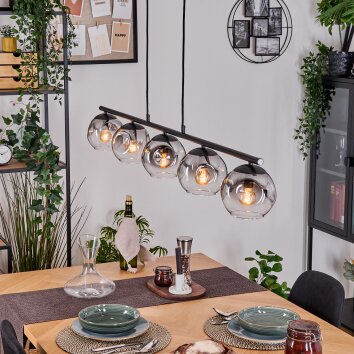 Ripoll Hanglamp, Kogellampje, Hanglamp Duidelijk, Rookkleurig, 5-lichts