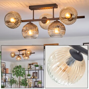 Ripoll Plafondlamp, Kogellampje Amber, Duidelijk, Rookkleurig, 5-lichts