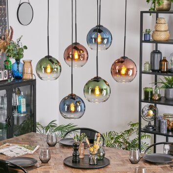 Koyoto Hanglamp, Kogellampje, Hanglamp Blauw, Groen, Duidelijk, Koperkleurig, 6-lichts