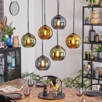 Koyoto Hanglamp, Kogellampje, Hanglamp Blauw, Goud, Groen, 6-lichts