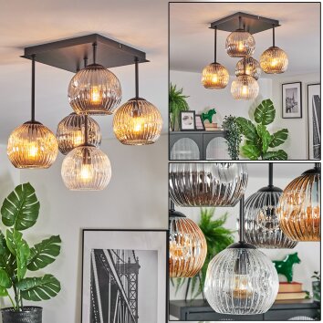 Ripoll Plafondlamp, Kogellampje Amber, Duidelijk, Rookkleurig, 5-lichts