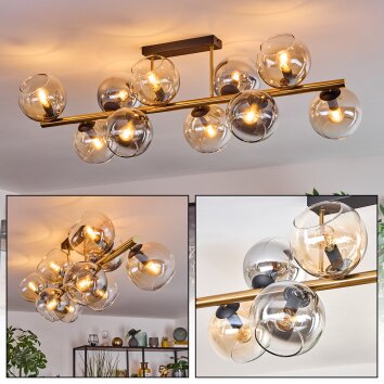 Koyoto Plafondlamp, Kogellampje Goud, Zwart, 10-lichts