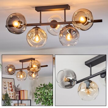 Ripoll Plafondlamp, Kogellampje Amber, Duidelijk, Rookkleurig, 5-lichts
