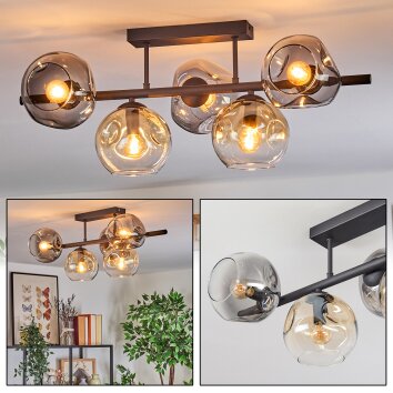 Ripoll Plafondlamp, Kogellampje Amber, Duidelijk, Rookkleurig, 5-lichts