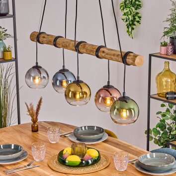 Koyoto Hanglamp, Kogellampje, Hanglamp Natuurlijke kleuren, Zwart, 5-lichts