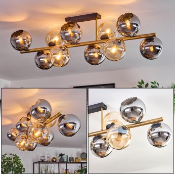 Koyoto Plafondlamp, Kogellampje Goud, Zwart, 10-lichts