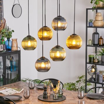 Koyoto Hanglamp, Kogellampje, Hanglamp Blauw, Goud, Groen, 6-lichts