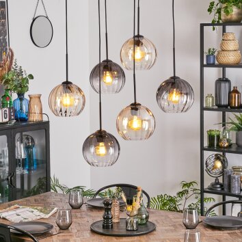 Koyoto Hanglamp, Kogellampje, Hanglamp Amber, Duidelijk, Rookkleurig, 6-lichts