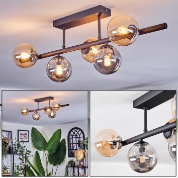 Chehalis Plafondlamp, Kogellampje Amber, Rookkleurig, 5-lichts