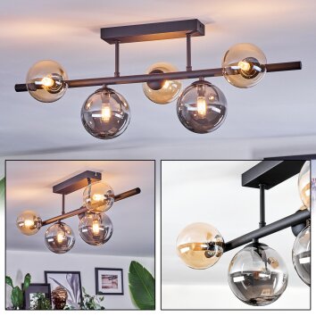 Chehalis Plafondlamp, Kogellampje Amber, Rookkleurig, 5-lichts