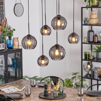 Koyoto Hanglamp, Kogellampje, Hanglamp Rookkleurig, 6-lichts