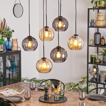 Koyoto Hanglamp, Kogellampje, Hanglamp Amber, Rookkleurig, 6-lichts