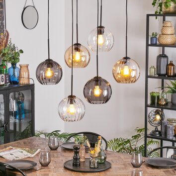 Koyoto Hanglamp, Kogellampje, Hanglamp Amber, Duidelijk, Rookkleurig, 6-lichts