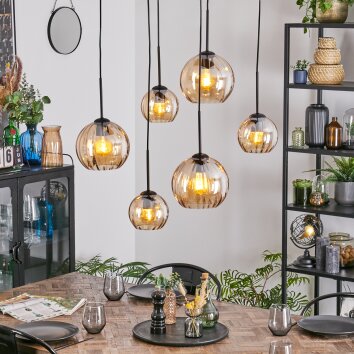 Koyoto Hanglamp, Kogellampje, Hanglamp Amber, 6-lichts