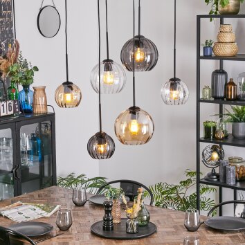 Koyoto Hanglamp, Kogellampje, Hanglamp Amber, Duidelijk, Rookkleurig, 6-lichts