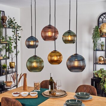 Koyoto Hanglamp, Kogellampje, Hanglamp Blauw, Goud, Groen, Koperkleurig, 6-lichts