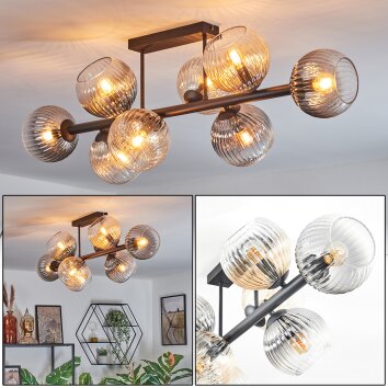 Koyoto Plafondlamp, Kogellampje Amber, Duidelijk, Rookkleurig, 8-lichts