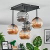 Ripoll Plafondlamp, Kogellampje Amber, Rookkleurig, 5-lichts