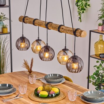 Koyoto Hanglamp, Kogellampje, Hanglamp Natuurlijke kleuren, Zwart, 5-lichts