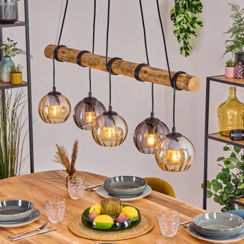 Koyoto Hanglamp, Kogellampje, Hanglamp Natuurlijke kleuren, Zwart, 5-lichts