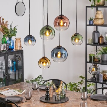 Koyoto Hanglamp, Kogellampje, Hanglamp Blauw, Goud, Groen, Duidelijk, Koperkleurig, 6-lichts