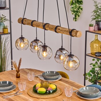 Ripoll Hanglamp, Kogellampje, Hanglamp Natuurlijke kleuren, Zwart, 5-lichts