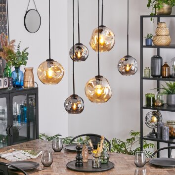 Ripoll Hanglamp, Kogellampje, Hanglamp Amber, Rookkleurig, 6-lichts