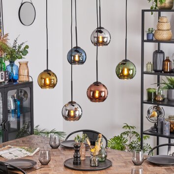 Koyoto Hanglamp, Kogellampje, Hanglamp Blauw, Chroom, Goud, Groen, Koperkleurig, Rookkleurig, 6-lichts