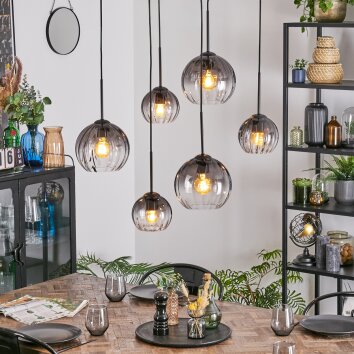 Koyoto Hanglamp, Kogellampje, Hanglamp Duidelijk, Rookkleurig, 6-lichts