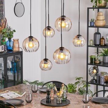 Koyoto Hanglamp, Kogellampje, Hanglamp Amber, Duidelijk, 6-lichts