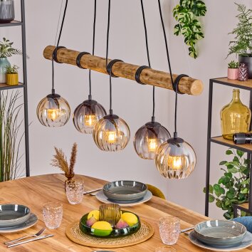 Koyoto Hanglamp, Kogellampje, Hanglamp Natuurlijke kleuren, Zwart, 5-lichts