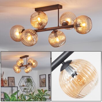 Koyoto Plafondlamp, Kogellampje Amber, 6-lichts